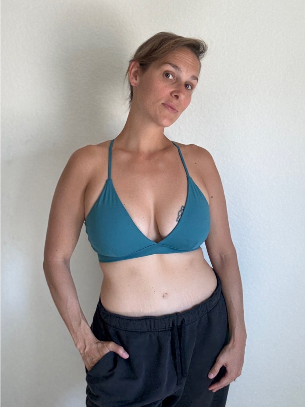 Joy Lab Racerback Sport Bra Medium Gym Workout Teal Plunging